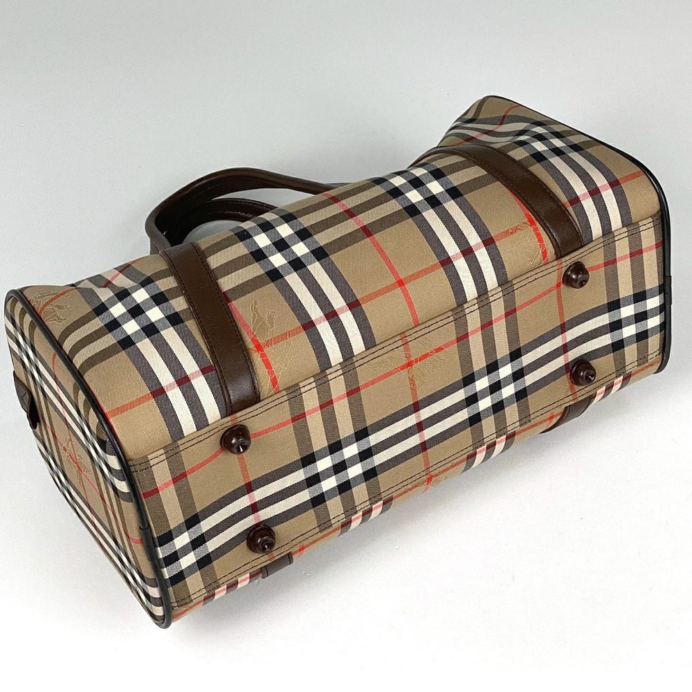 Burberry Handbag Check Boston Canvas Bag Brown